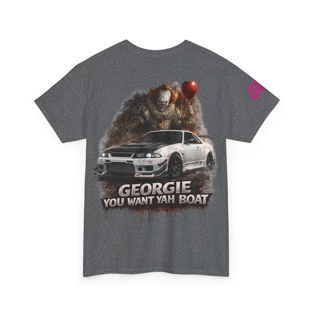 IT-Inspired Graphic Tee — "Georgie You Want Yah Boat" Horror Car Shirt