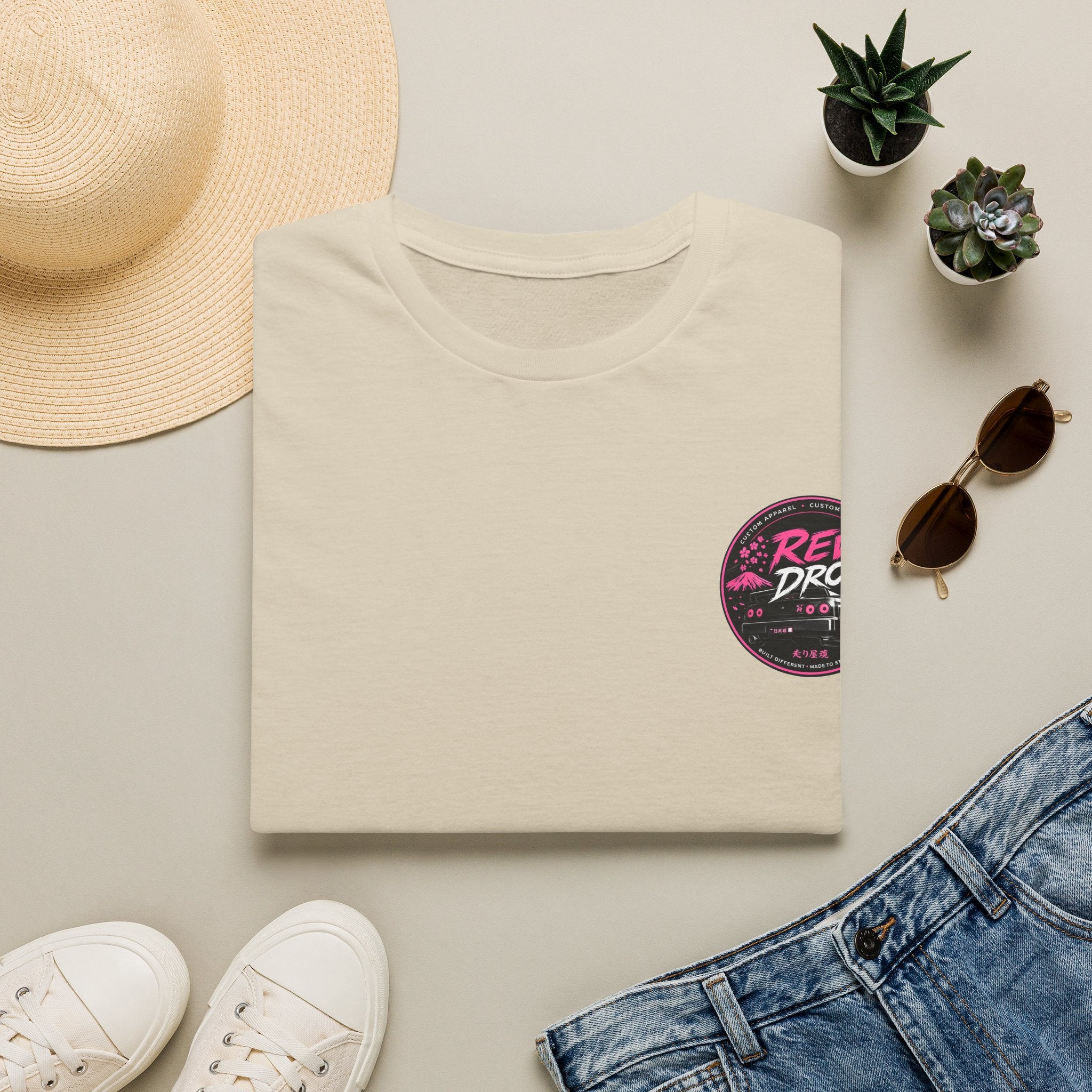 T-Shirt — Retro Pink 'Red Drop' Badge Tee