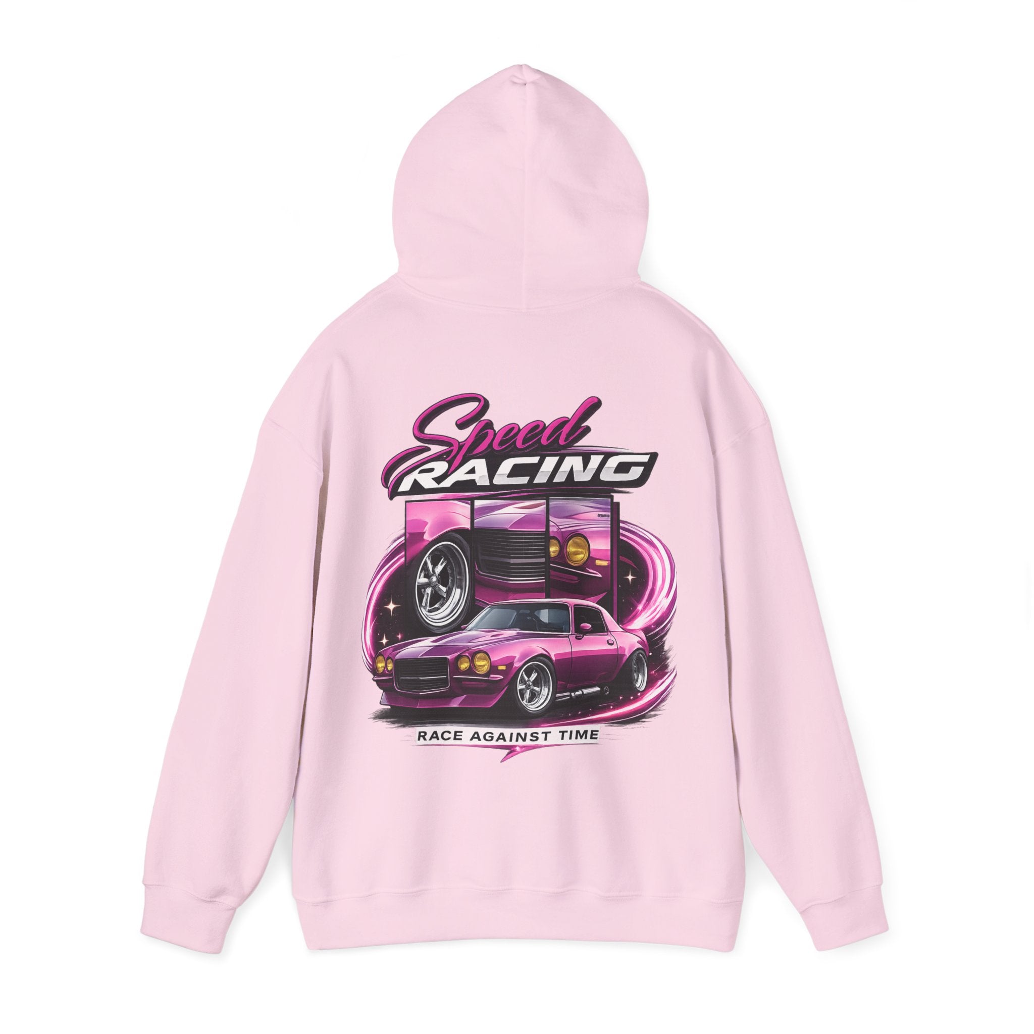 Racing Hoodie — "Speed Racing" Pink Muscle Car Graphic Pullover