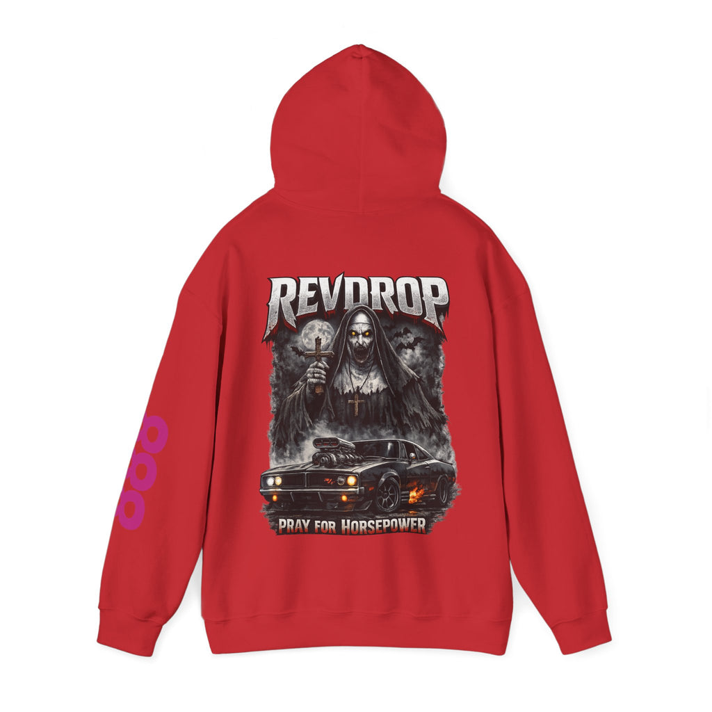 RevDrop “Pray For Horsepower” Graphic Hoodie – Horror Streetwear Pullover