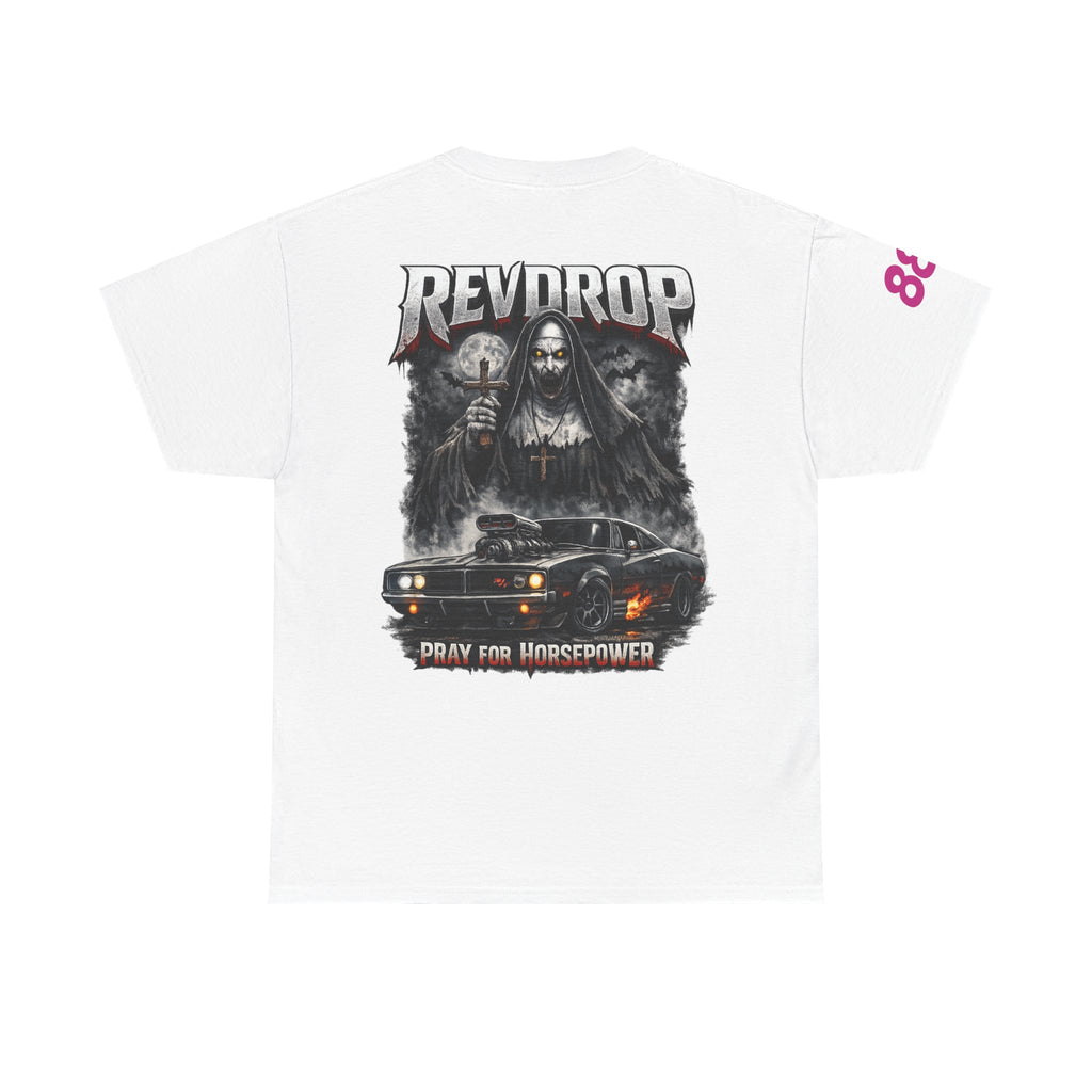RevDrop “Pray For Horsepower” Graphic Tee – Horror Streetwear T-Shirt