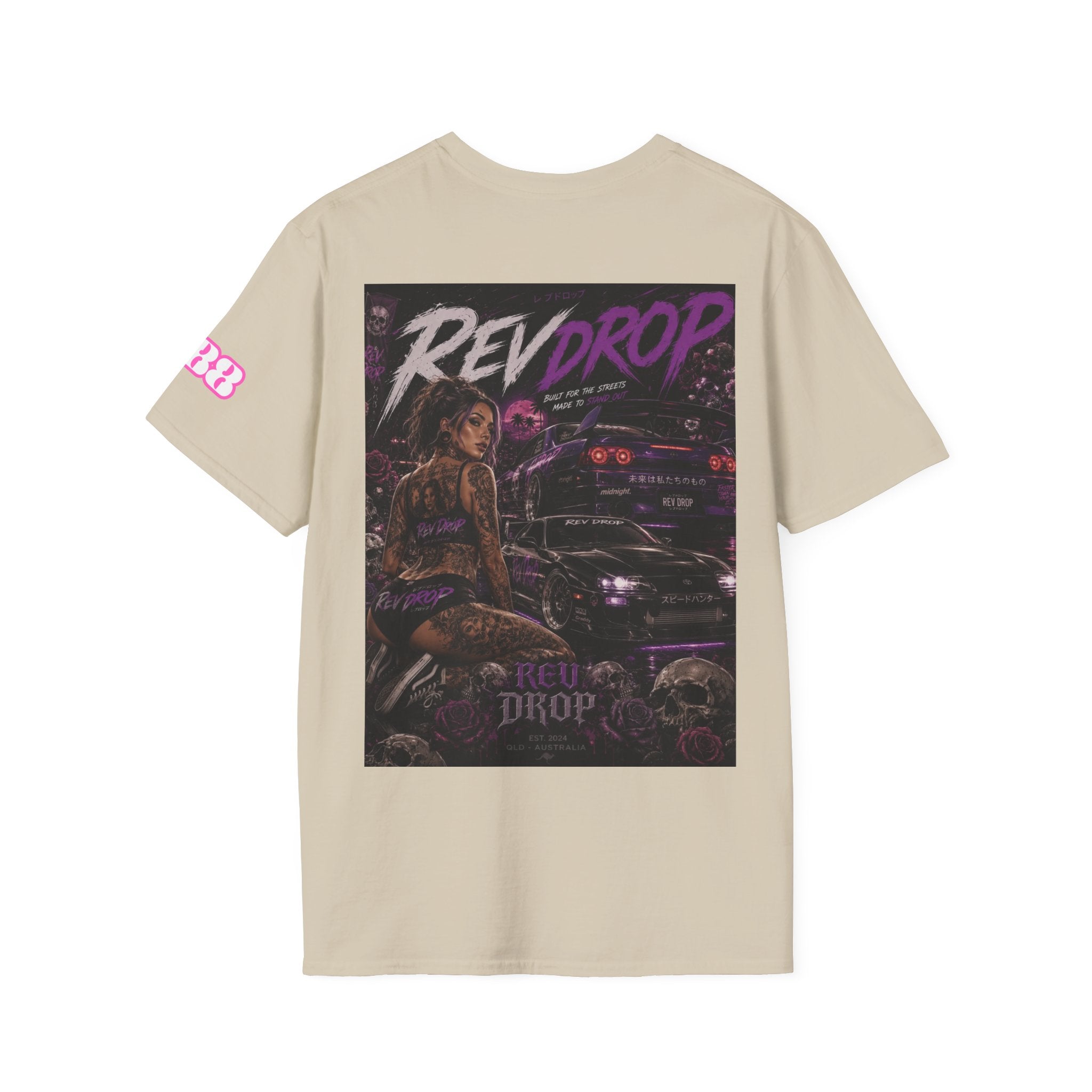 T-Shirt — Retro Pink 'Red Drop' Logo Pocket Tee