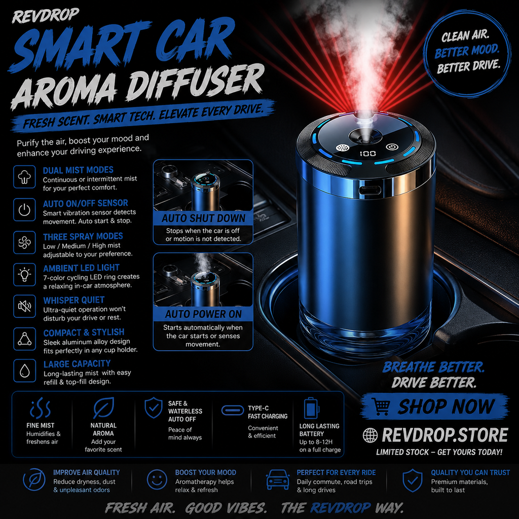 RevDrop™ Smart Car Diffuser | 5-Mode Aromatherapy Humidifier & Air Freshener