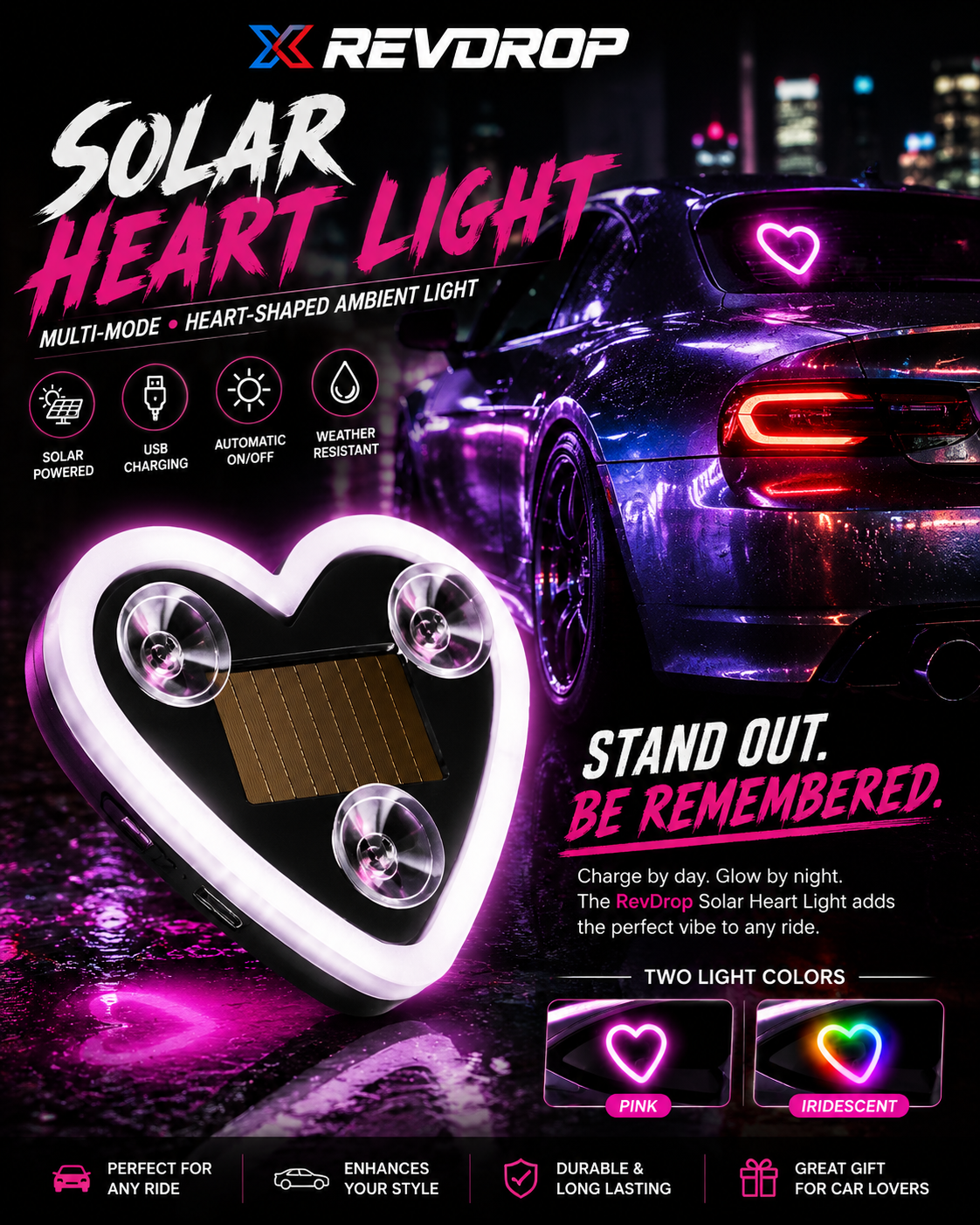 ❤️ RevDrop JDM Heart Glow Light – Solar Powered