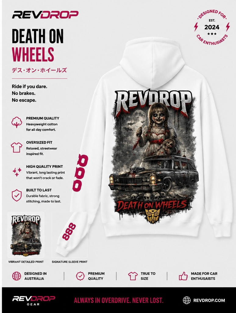 RevDrop “Death on Wheels” Graphic Hoodie Horror Nun Streetwear Pullover