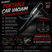 RevDrop Portable Car Vacuum Cleaner – Wireless High-Suction Handheld Vacuum for Car Interior Detailing