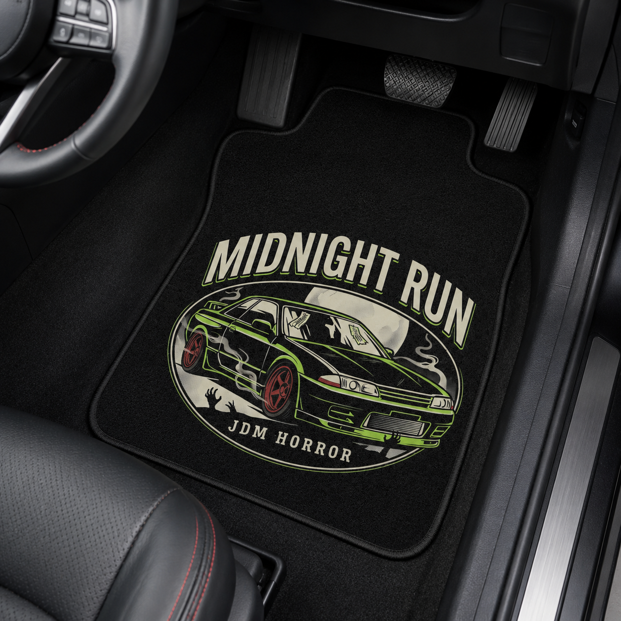 RevDrop™ Midnight Run Car Mats – JDM Horror Edition Front Floor Mat Set