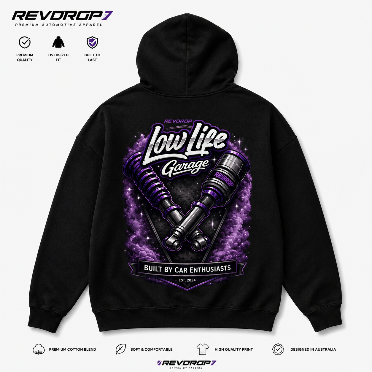 RevDrop x LowLife Garage Hoodie – Built By Car Enthusiasts