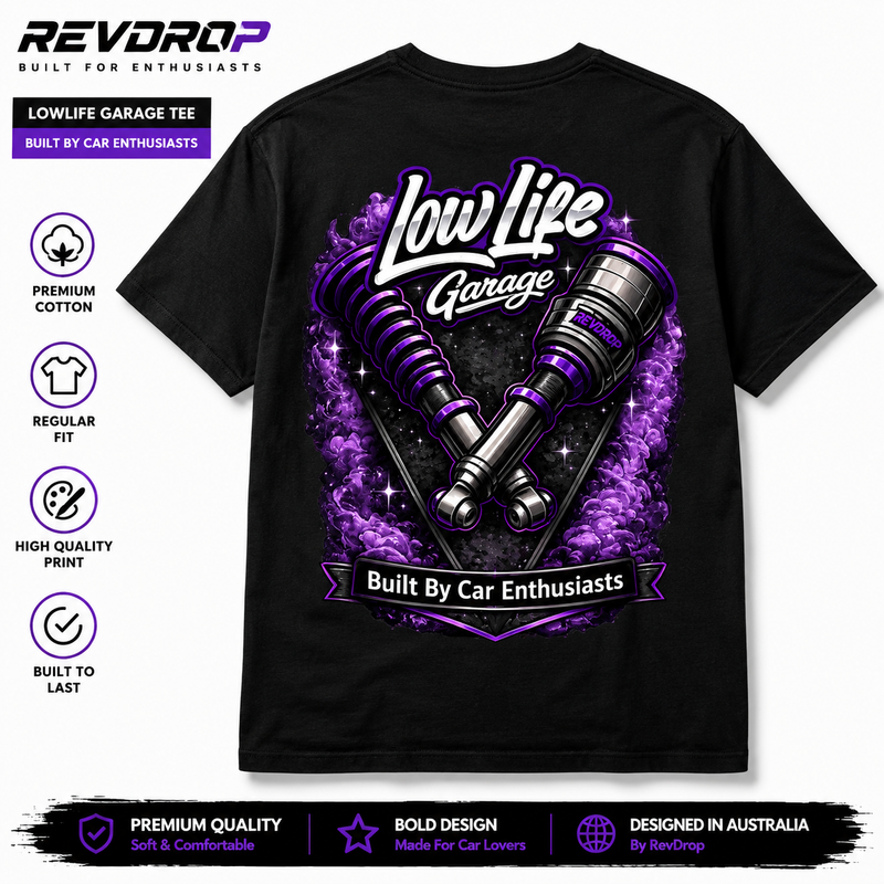 RevDrop x LowLife Garage Tee – Built By Car Enthusiasts