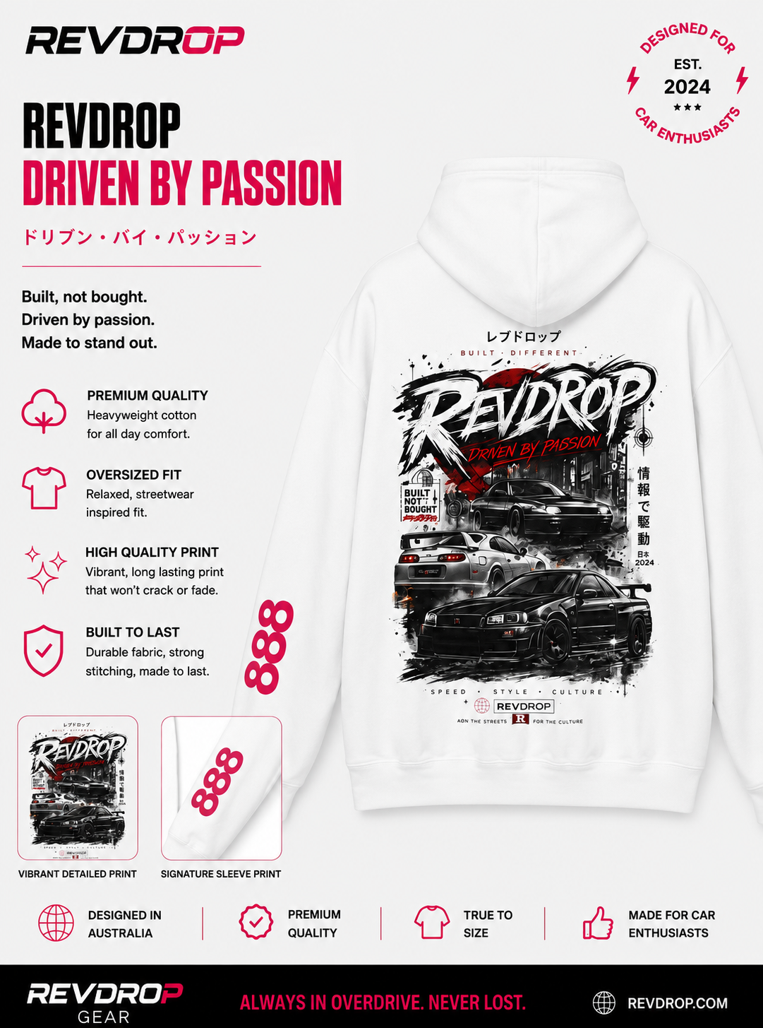 REVDROP Street Racing Car Club Graphic Hoodie | Premium JDM & Drift Streetwear Pullover