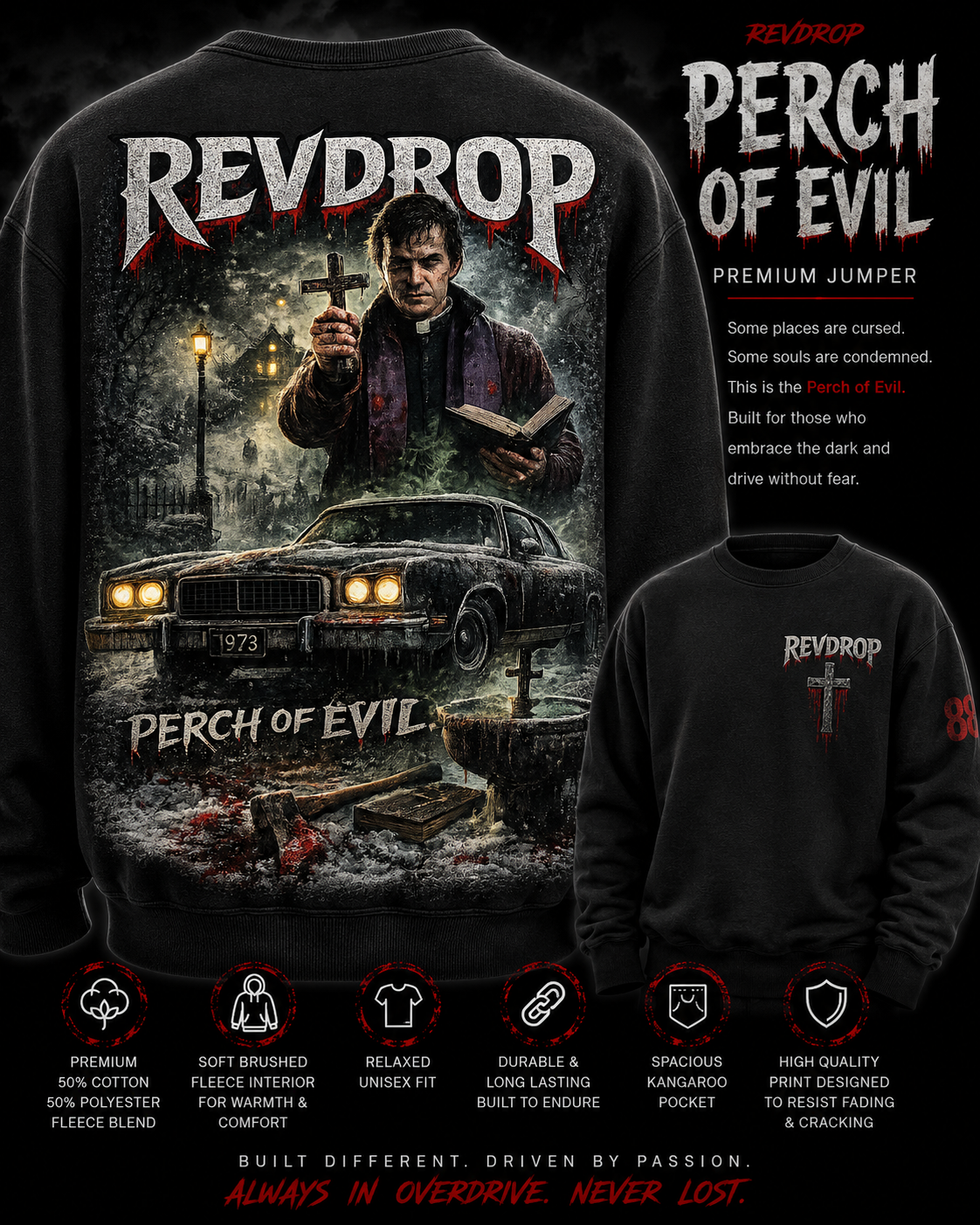 RevDrop “Perch of Evil” Graphic Hoodie – Horror Crow Streetwear Pullover