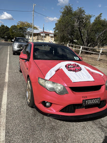 Custom RevDrop jumper displayed on pink Ford car