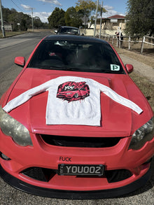 Custom RevDrop jumper displayed on pink Ford bonnet